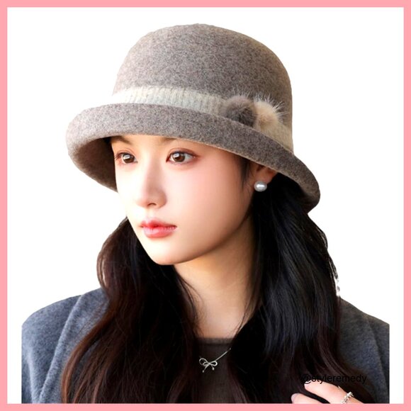 Vintage Felt Bucket Hat Fedora Cloche Cap Warm Slouchy Solid Bowler